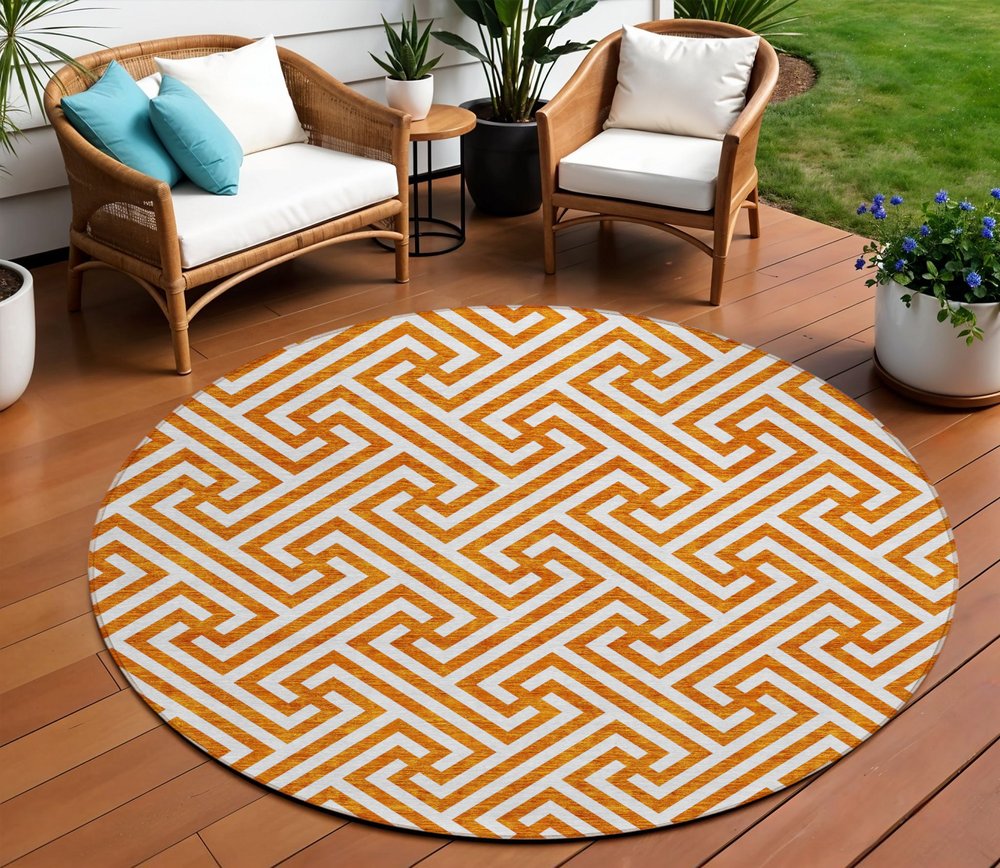 5' X 8' Orange And Ivory Geometric Washable Indoor Outdoor Area Rug HomeRoots