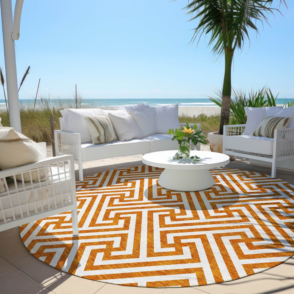5' X 8' Orange And Ivory Geometric Washable Indoor Outdoor Area Rug HomeRoots