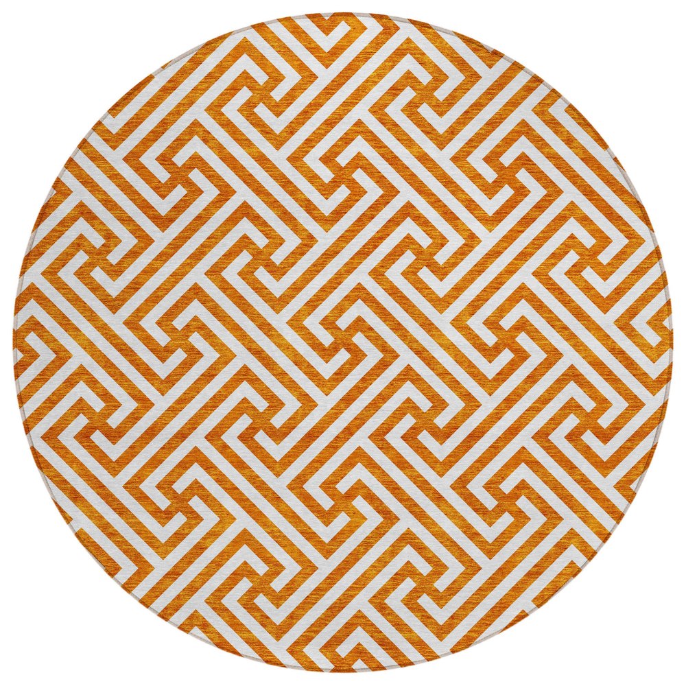 5' X 8' Orange And Ivory Geometric Washable Indoor Outdoor Area Rug HomeRoots