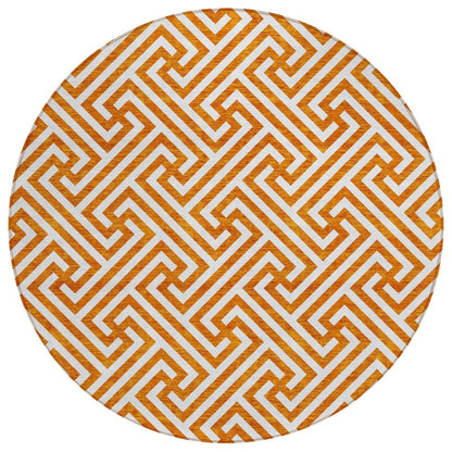 5' X 8' Orange And Ivory Geometric Washable Indoor Outdoor Area Rug HomeRoots