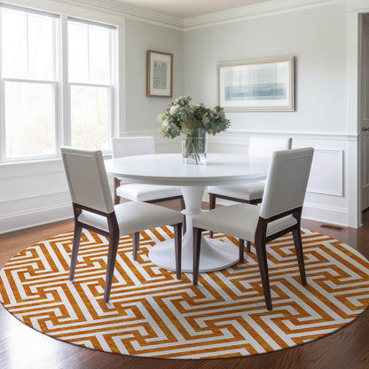 5' X 8' Orange And Ivory Geometric Washable Indoor Outdoor Area Rug HomeRoots