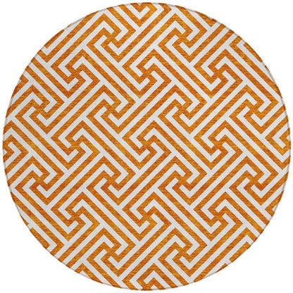 5' X 8' Orange And Ivory Geometric Washable Indoor Outdoor Area Rug HomeRoots