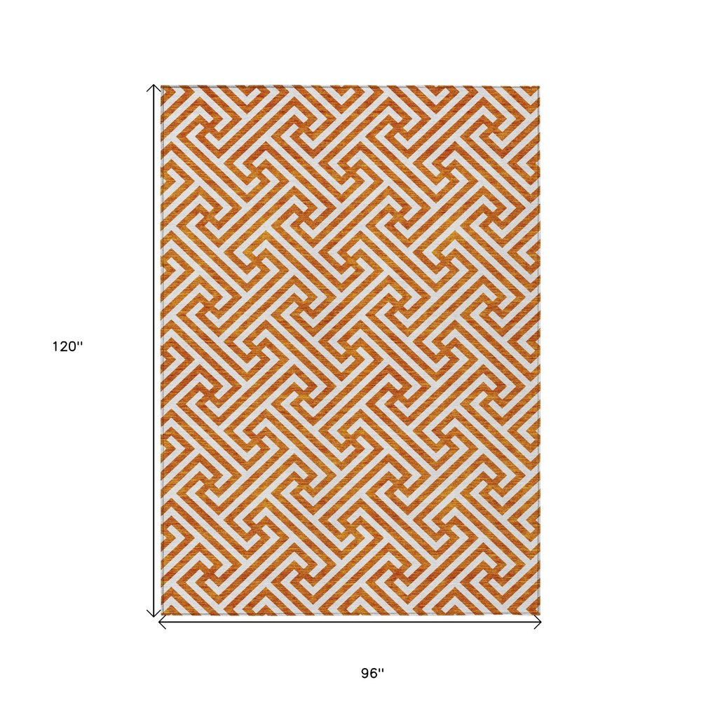 5' X 8' Orange And Ivory Geometric Washable Indoor Outdoor Area Rug HomeRoots