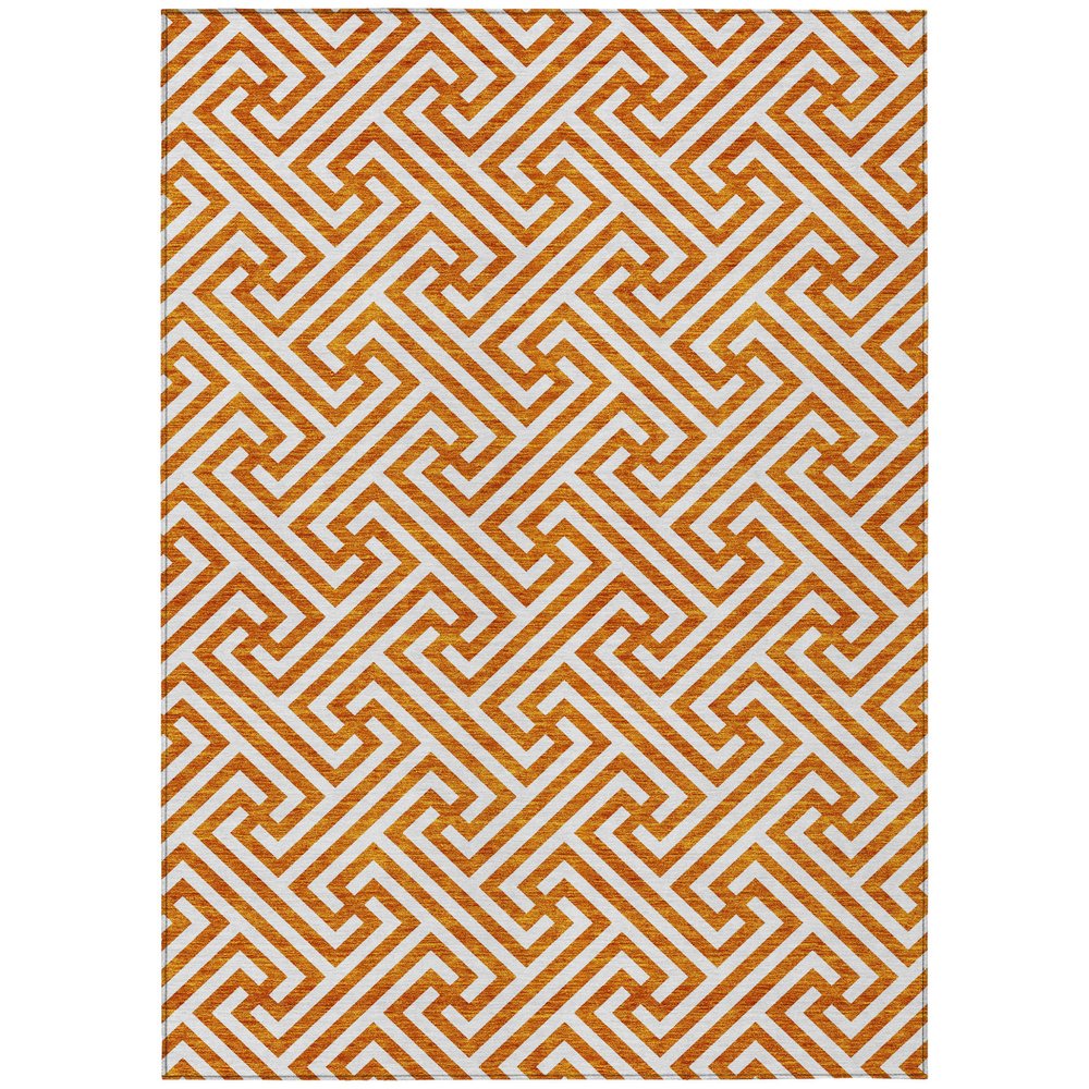 5' X 8' Orange And Ivory Geometric Washable Indoor Outdoor Area Rug HomeRoots