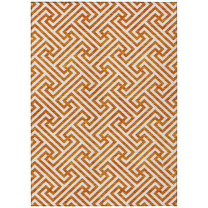 5' X 8' Orange And Ivory Geometric Washable Indoor Outdoor Area Rug HomeRoots