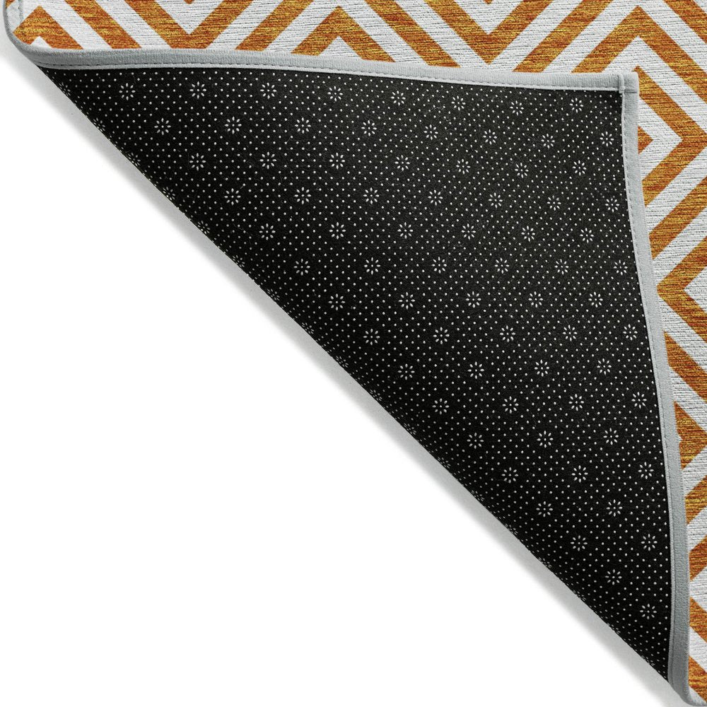 5' X 8' Orange And Ivory Geometric Washable Indoor Outdoor Area Rug — view 34