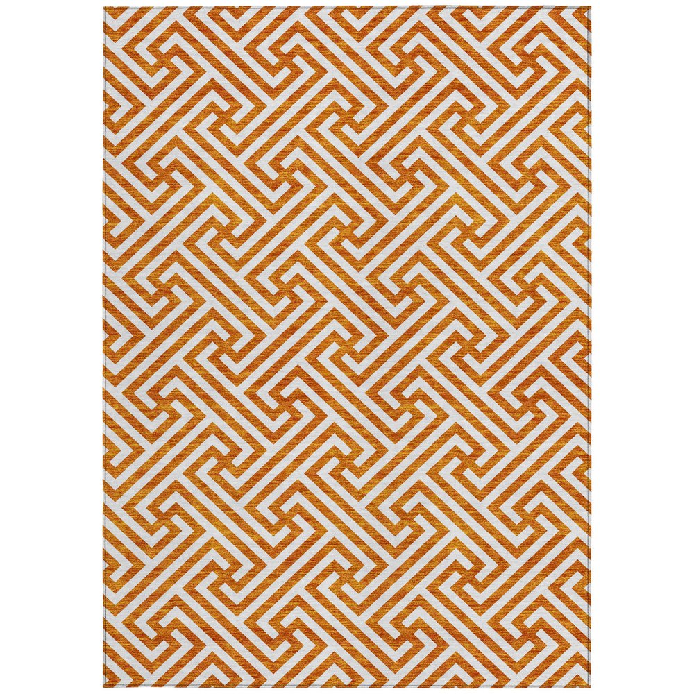 5' X 8' Orange And Ivory Geometric Washable Indoor Outdoor Area Rug HomeRoots