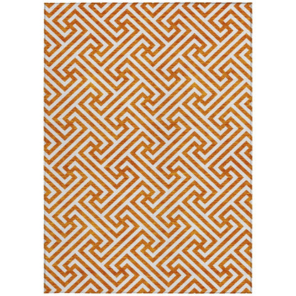 5' X 8' Orange And Ivory Geometric Washable Indoor Outdoor Area Rug HomeRoots