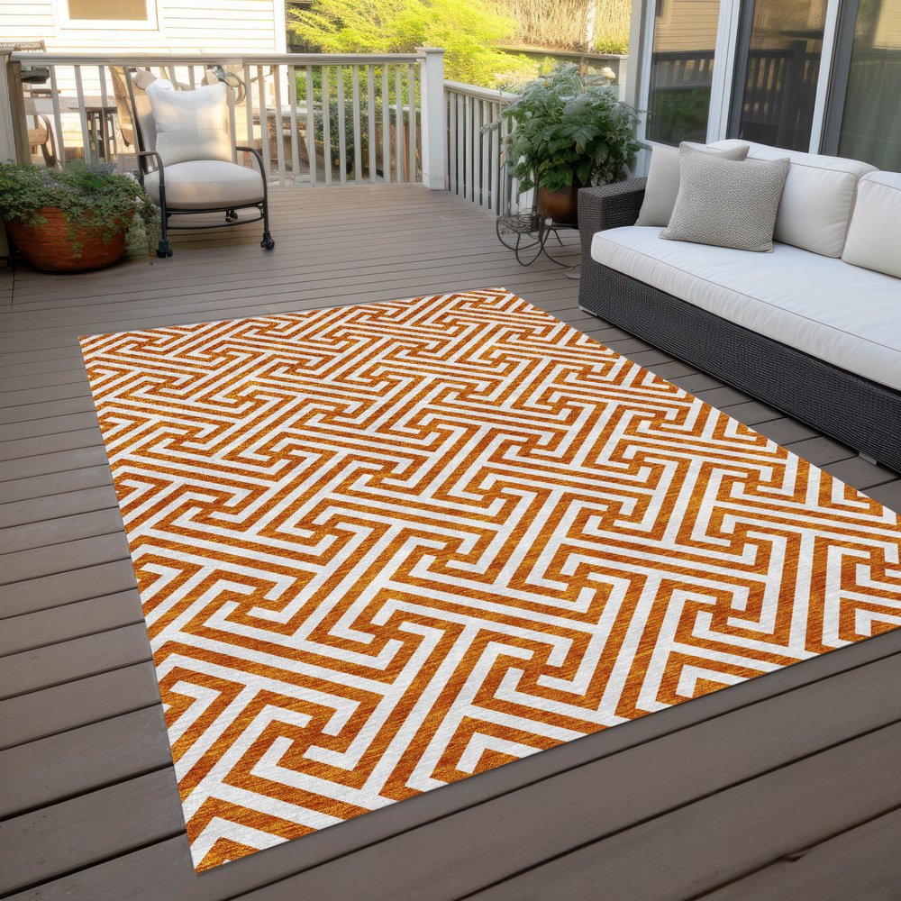 5' X 8' Orange And Ivory Geometric Washable Indoor Outdoor Area Rug — view 31