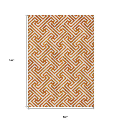 5' X 8' Orange And Ivory Geometric Washable Indoor Outdoor Area Rug HomeRoots
