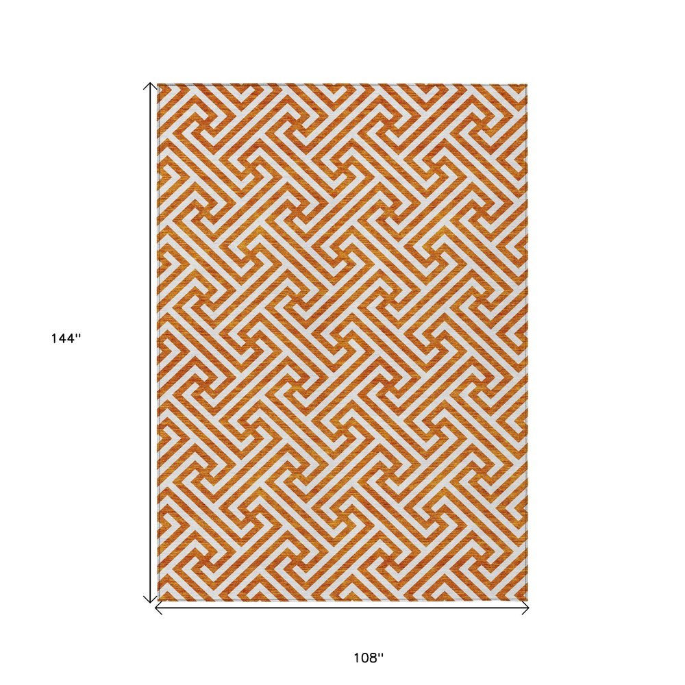 5' X 8' Orange And Ivory Geometric Washable Indoor Outdoor Area Rug — view 54