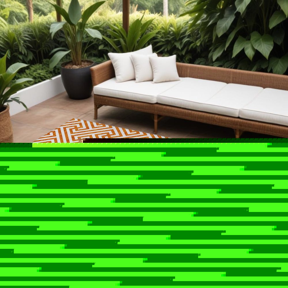 5' X 8' Orange And Ivory Geometric Washable Indoor Outdoor Area Rug — view 43