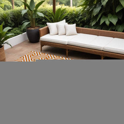 5' X 8' Orange And Ivory Geometric Washable Indoor Outdoor Area Rug HomeRoots
