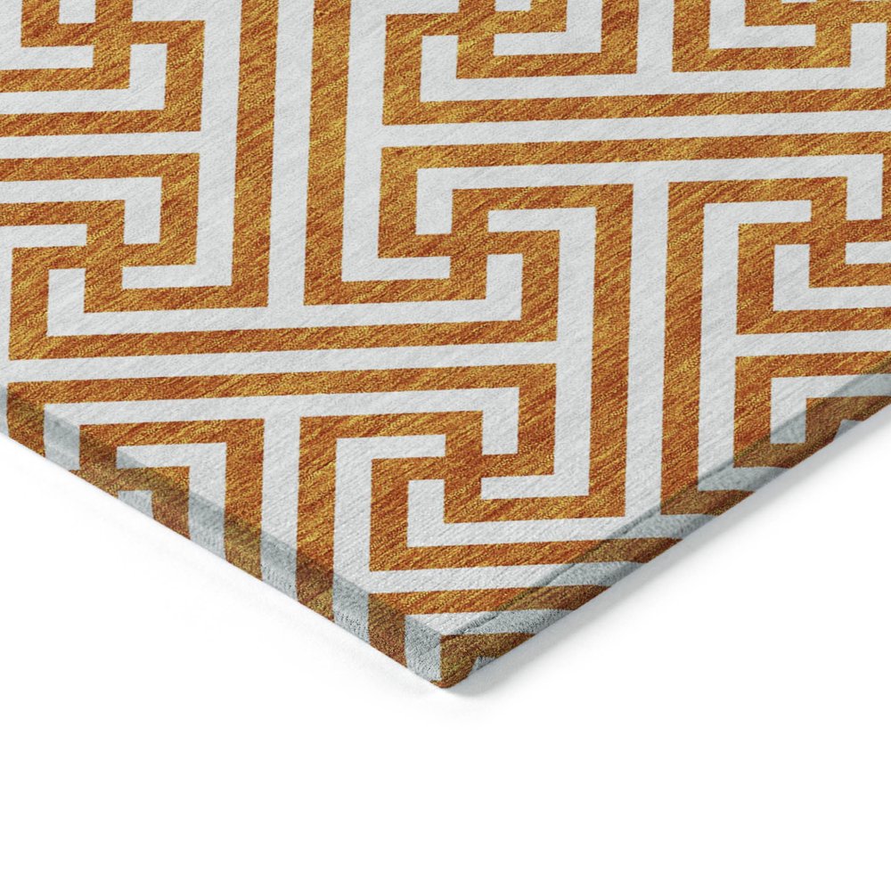 5' X 8' Orange And Ivory Geometric Washable Indoor Outdoor Area Rug — view 46