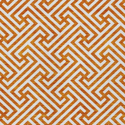 5' X 8' Orange And Ivory Geometric Washable Indoor Outdoor Area Rug HomeRoots