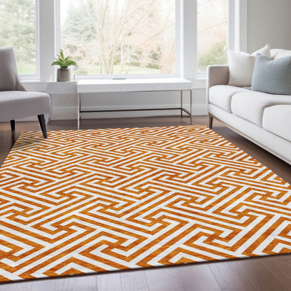 5' X 8' Orange And Ivory Geometric Washable Indoor Outdoor Area Rug HomeRoots