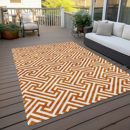 5' X 8' Orange And Ivory Geometric Washable Indoor Outdoor Area Rug HomeRoots