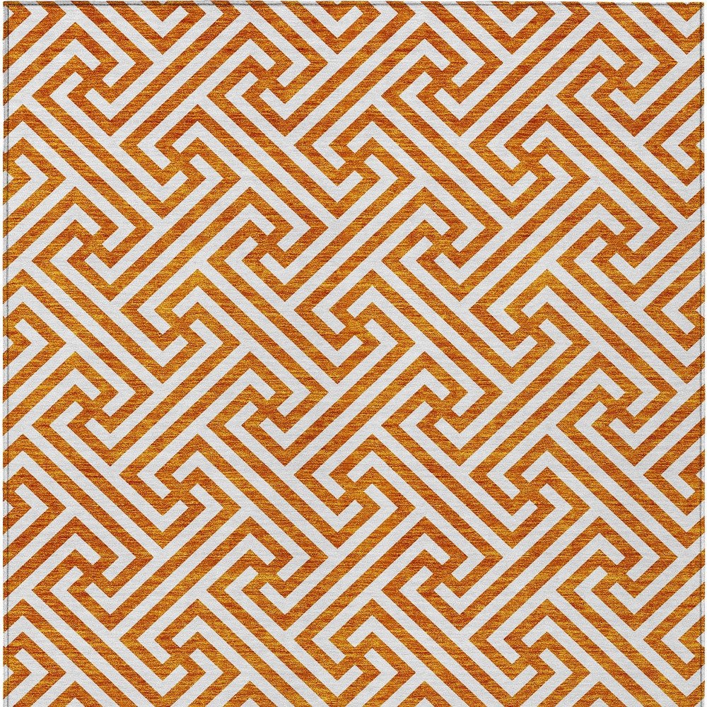 5' X 8' Orange And Ivory Geometric Washable Indoor Outdoor Area Rug HomeRoots