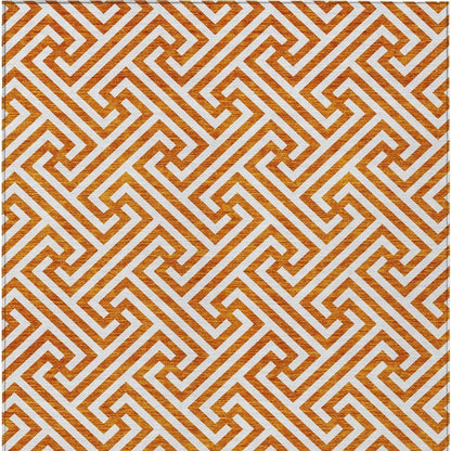 5' X 8' Orange And Ivory Geometric Washable Indoor Outdoor Area Rug HomeRoots