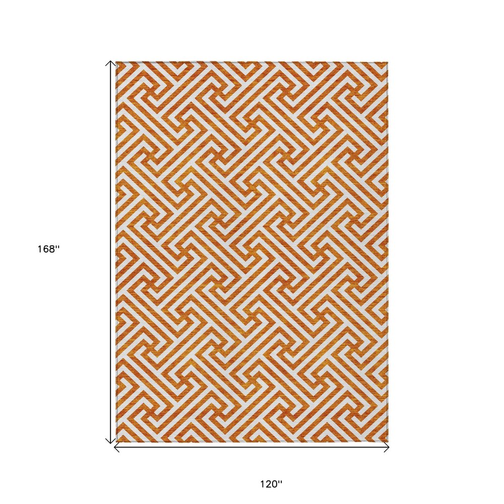 5' X 8' Orange And Ivory Geometric Washable Indoor Outdoor Area Rug — view 77