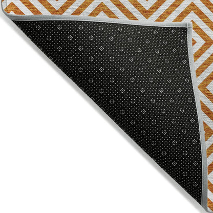 5' X 8' Orange And Ivory Geometric Washable Indoor Outdoor Area Rug HomeRoots