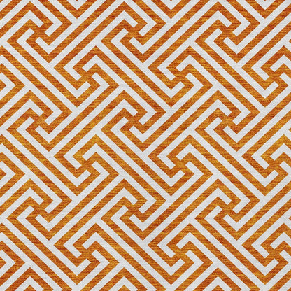 5' X 8' Orange And Ivory Geometric Washable Indoor Outdoor Area Rug HomeRoots