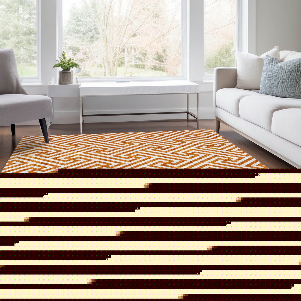5' X 8' Orange And Ivory Geometric Washable Indoor Outdoor Area Rug — view 74