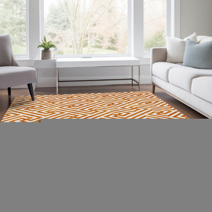 5' X 8' Orange And Ivory Geometric Washable Indoor Outdoor Area Rug HomeRoots