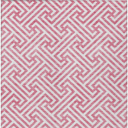 3' X 5' Pink And Ivory Geometric Washable Indoor Outdoor Area Rug HomeRoots