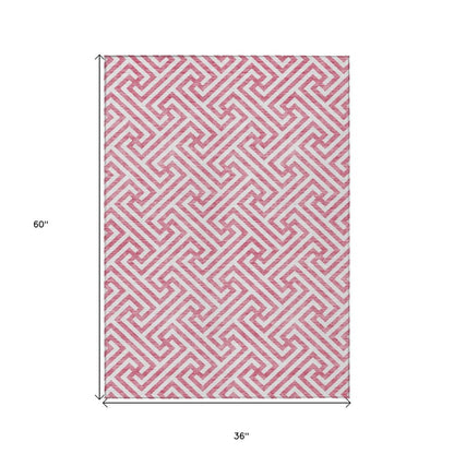 3' X 5' Pink And Ivory Geometric Washable Indoor Outdoor Area Rug HomeRoots