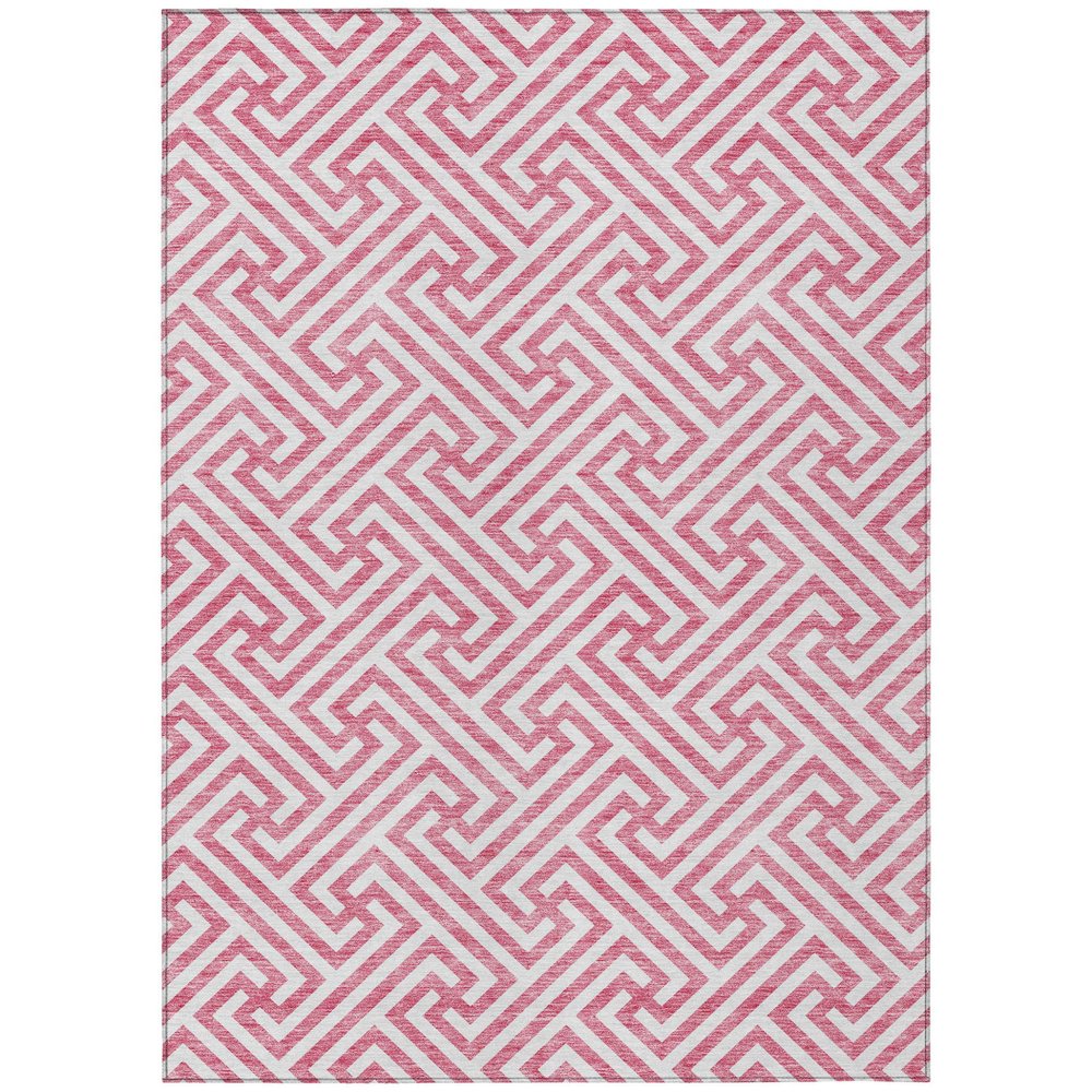 3' X 5' Pink And Ivory Geometric Washable Indoor Outdoor Area Rug — view 1