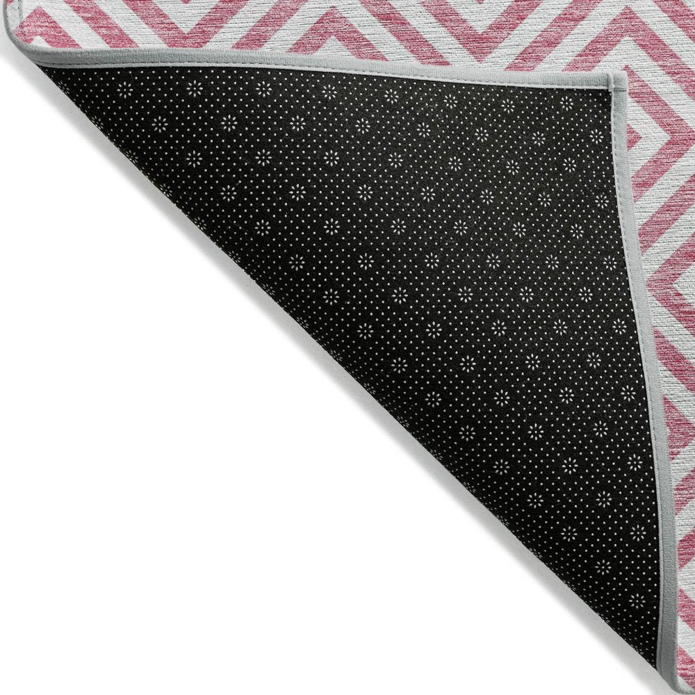 3' X 5' Pink And Ivory Geometric Washable Indoor Outdoor Area Rug HomeRoots
