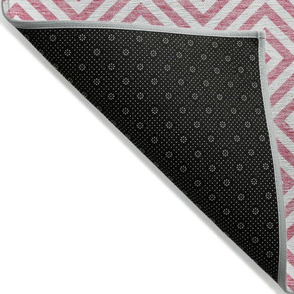 3' X 5' Pink And Ivory Geometric Washable Indoor Outdoor Area Rug HomeRoots