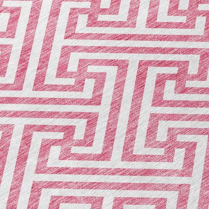 3' X 5' Pink And Ivory Geometric Washable Indoor Outdoor Area Rug