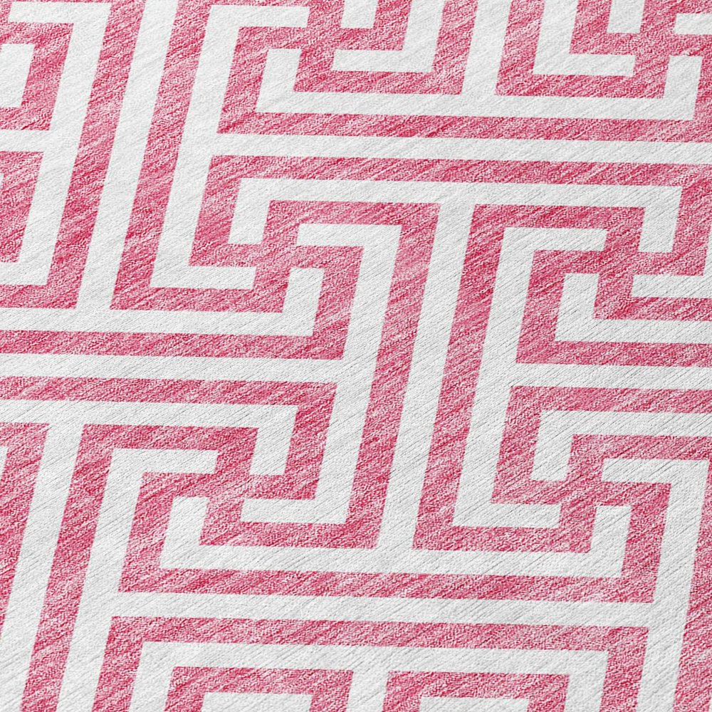 3' X 5' Pink And Ivory Geometric Washable Indoor Outdoor Area Rug — view 4