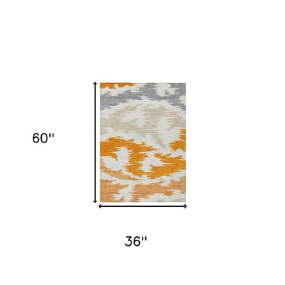 3' X 5' Orange Beige And Ivory Abstract Washable Indoor Outdoor Area Rug HomeRoots