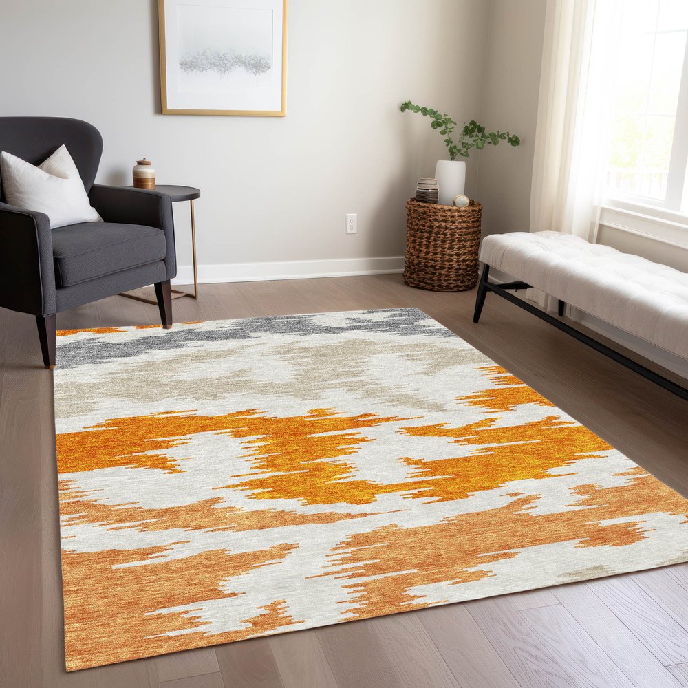 3' X 5' Orange Beige And Ivory Abstract Washable Indoor Outdoor Area Rug HomeRoots