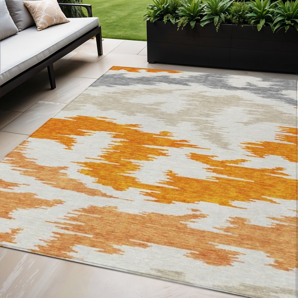 3' X 5' Orange Beige And Ivory Abstract Washable Indoor Outdoor Area Rug HomeRoots
