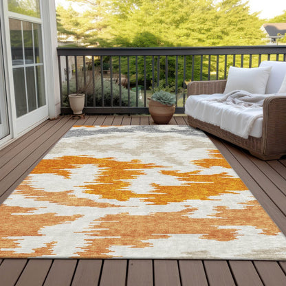 3' X 5' Orange Beige And Ivory Abstract Washable Indoor Outdoor Area Rug HomeRoots