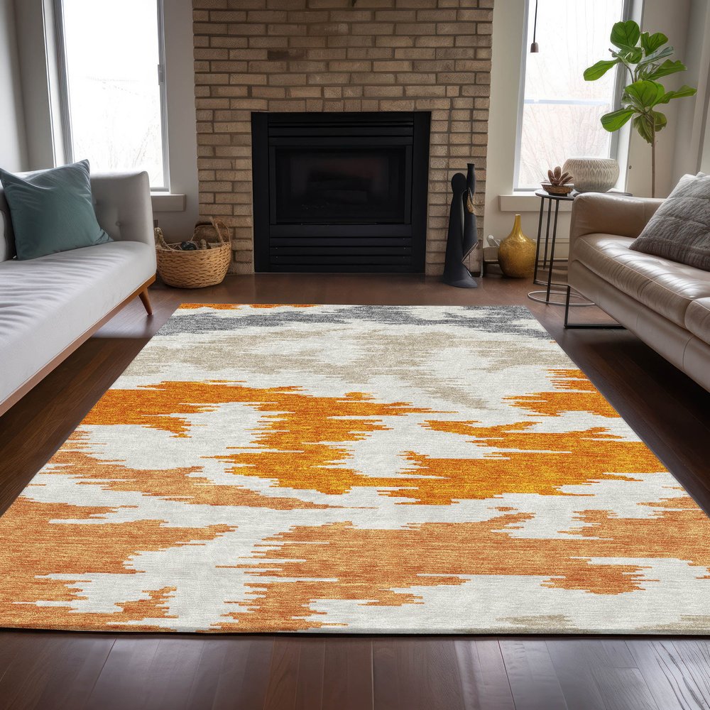 3' X 5' Orange Beige And Ivory Abstract Washable Indoor Outdoor Area Rug — view 42