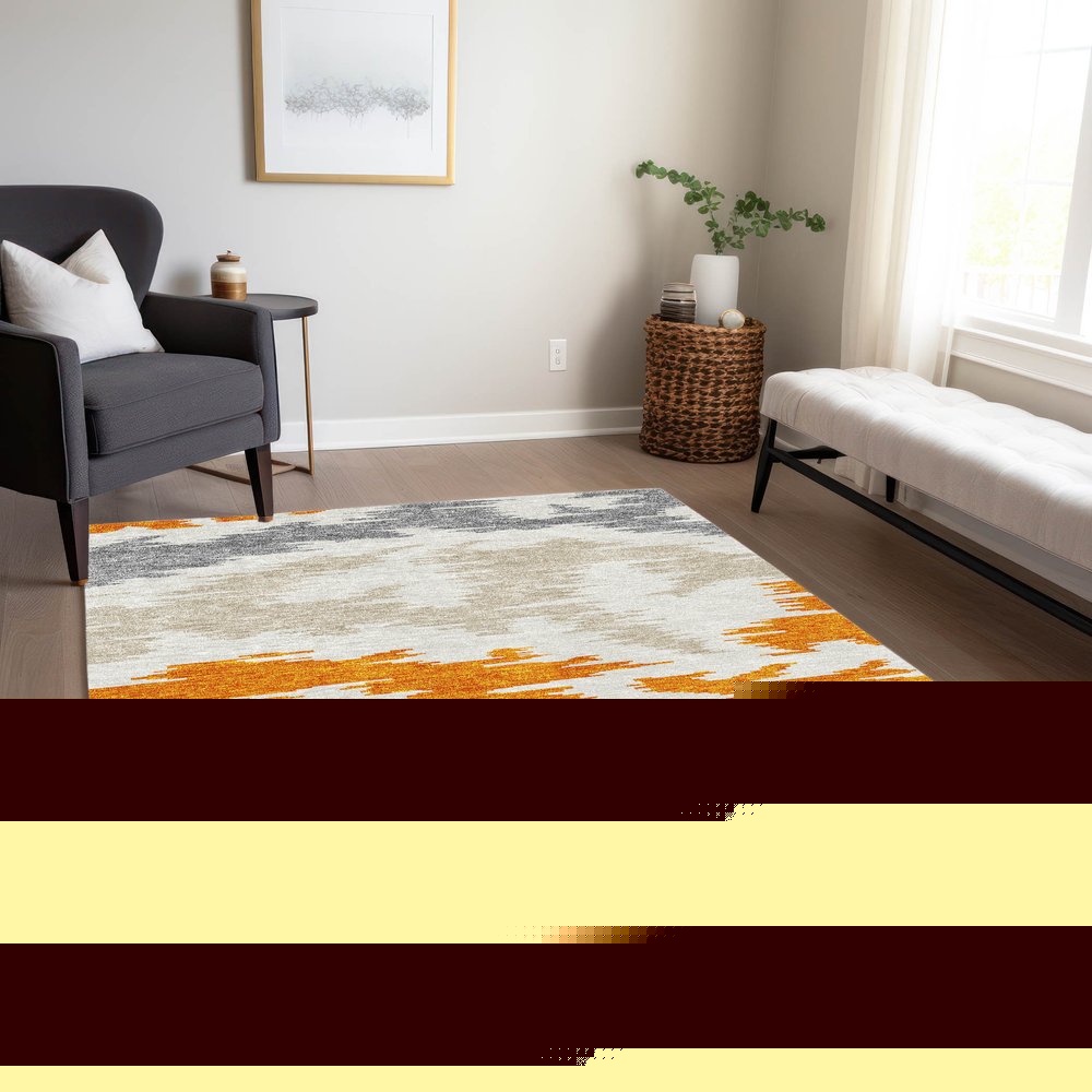 3' X 5' Orange Beige And Ivory Abstract Washable Indoor Outdoor Area Rug — view 43