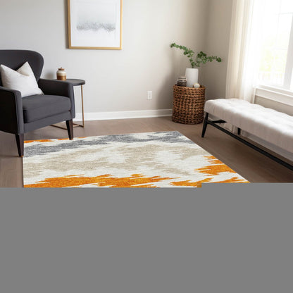 3' X 5' Orange Beige And Ivory Abstract Washable Indoor Outdoor Area Rug HomeRoots