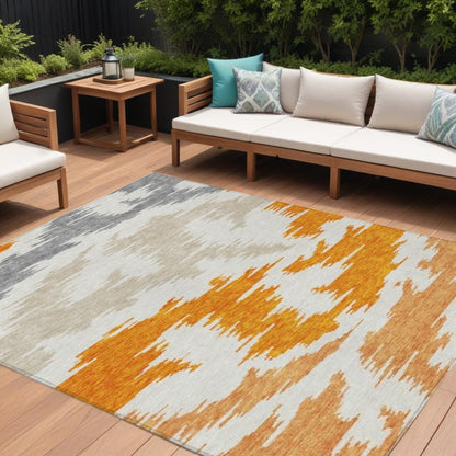 3' X 5' Orange Beige And Ivory Abstract Washable Indoor Outdoor Area Rug HomeRoots