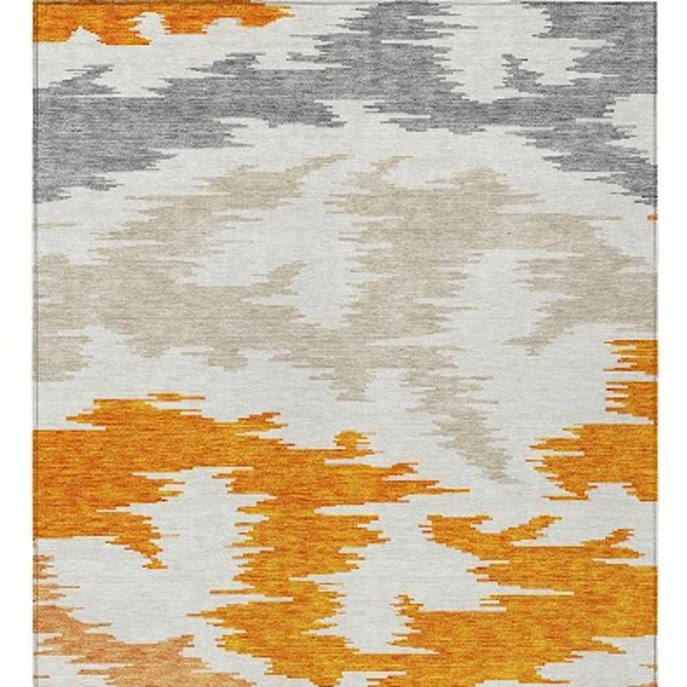 3' X 5' Orange Beige And Ivory Abstract Washable Indoor Outdoor Area Rug — view 53