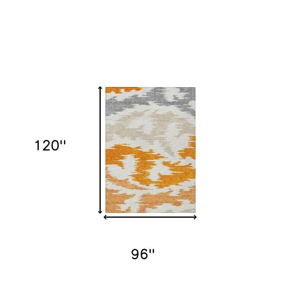3' X 5' Orange Beige And Ivory Abstract Washable Indoor Outdoor Area Rug — view 72