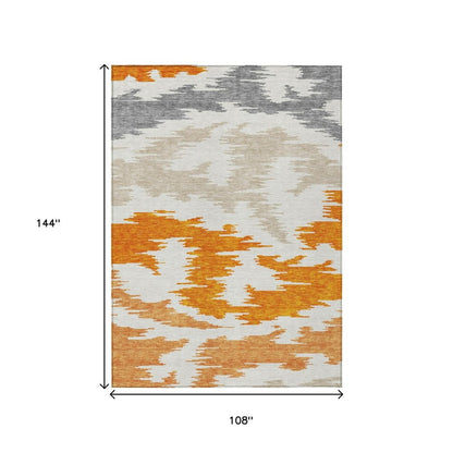 3' X 5' Orange Beige And Ivory Abstract Washable Indoor Outdoor Area Rug HomeRoots