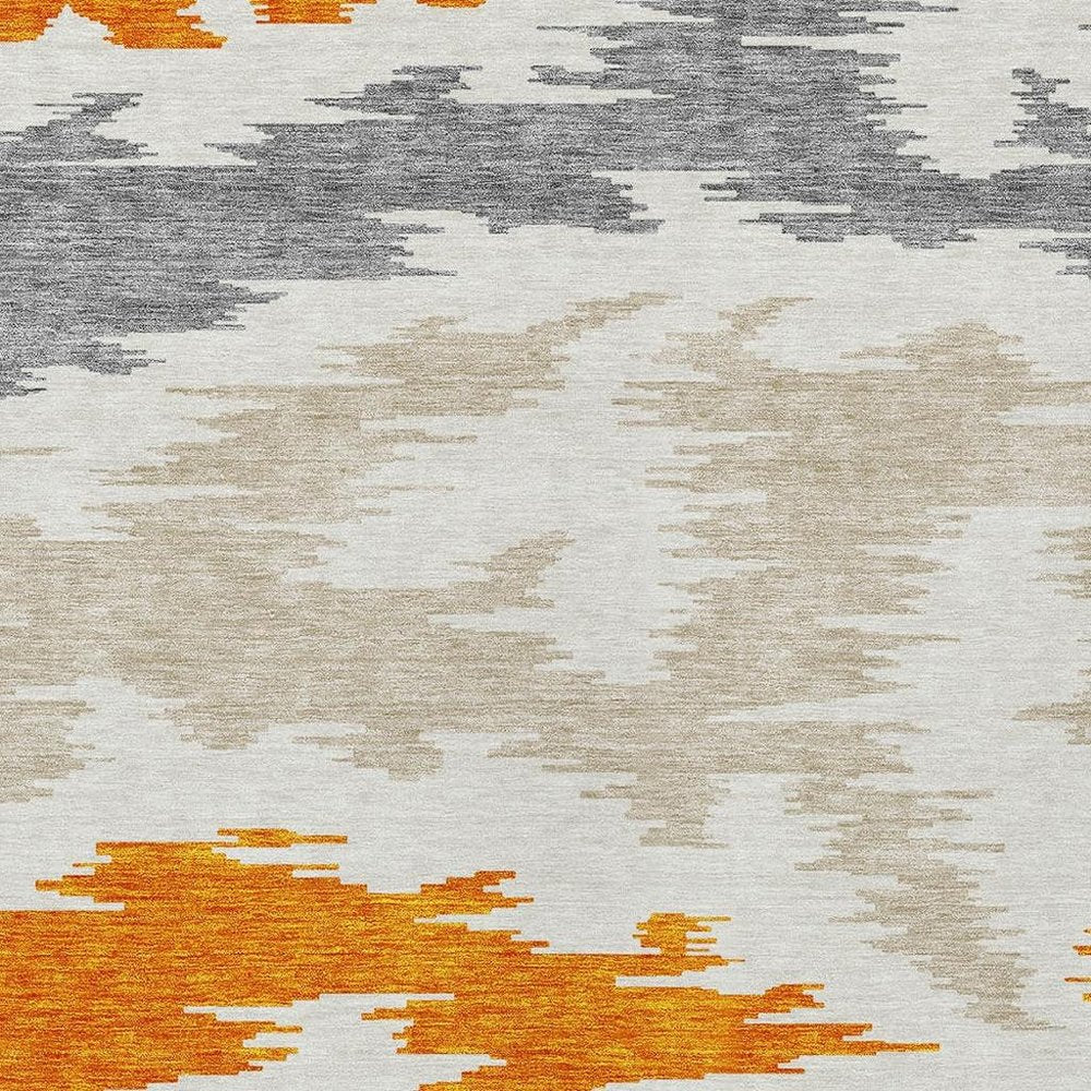 3' X 5' Orange Beige And Ivory Abstract Washable Indoor Outdoor Area Rug — view 74