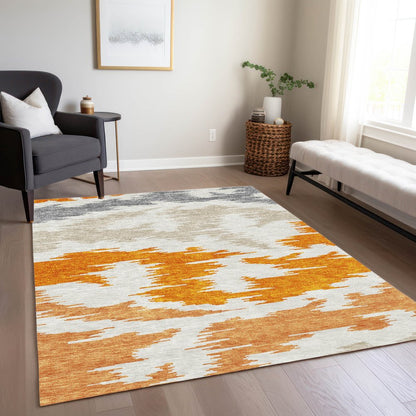 3' X 5' Orange Beige And Ivory Abstract Washable Indoor Outdoor Area Rug HomeRoots