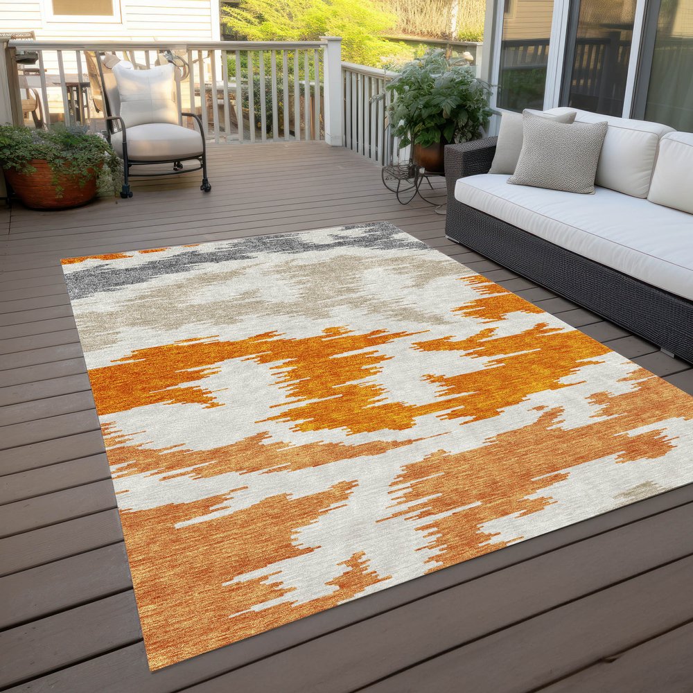 3' X 5' Orange Beige And Ivory Abstract Washable Indoor Outdoor Area Rug HomeRoots