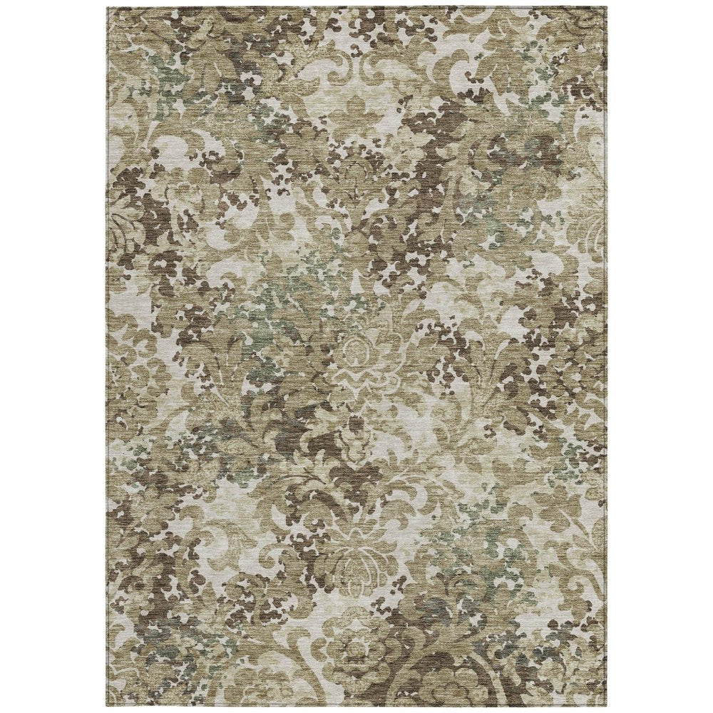 10' X 14' Beige Taupe And Brown Floral Washable Indoor Outdoor Area Rug